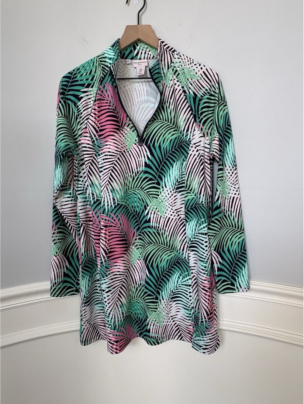 Tommy Bahama Golf Tropical Palm Leaf Print Quarter-Zip Performance Dress Large